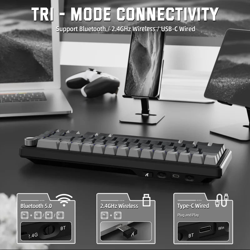 Attack Shark X66 Mechanical Keyboard – 66 Keys, Tri-Mode Wireless, Strawberry Switches, RGB, Gasket Mount, Hot-Swappable, PBT Keycaps, MOONLIGHT