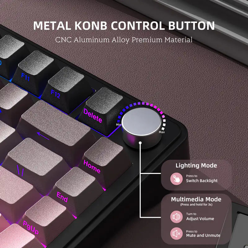 Attack Shark X85 Wireless Mechanical Keyboard – 75% Tri-Mode with Linear White Jade Switches, RGB, Hot-Swappable PCB & CNC Aluminum Volume Knob|GRADIANT BL