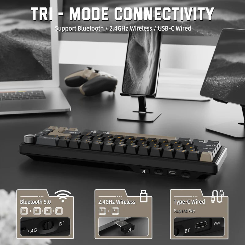 Attack Shark X66 Mechanical Keyboard – 66 Keys, Tri-Mode Wireless, Strawberry Switches, RGB, Gasket Mount, Hot-Swappable, PBT Keycaps, Star Black