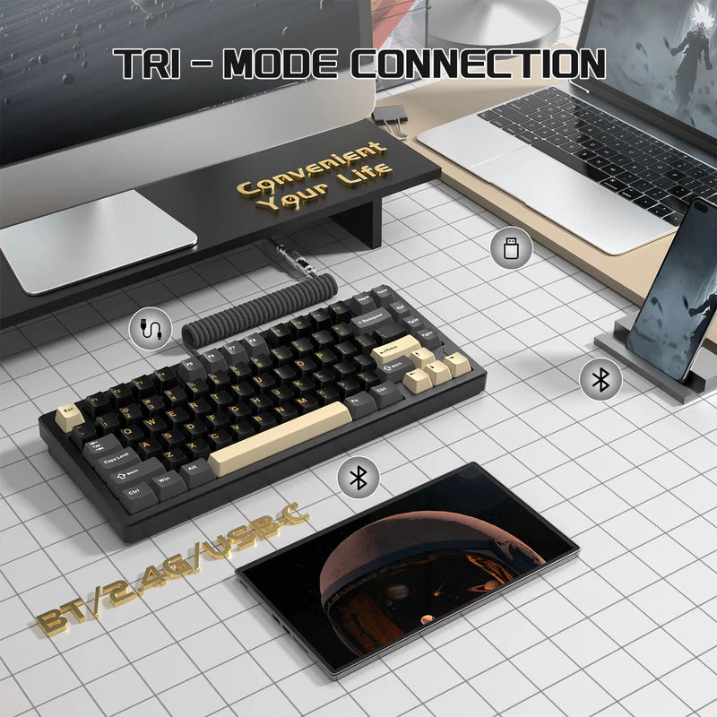Attack Shark X75 – CNC 6063 Aluminum 75% Mechanical Keyboard with Kailh MX Crystal Switches, VIA Programmable, Tri-Mode RGB, Hot-Swappable & 10000mAh Battery, Star Black