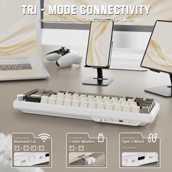 ATTACK SHARK X66 Wireless Mechanical Keyboard with Side Printed PBT Keycaps|CHEESEWHITE|