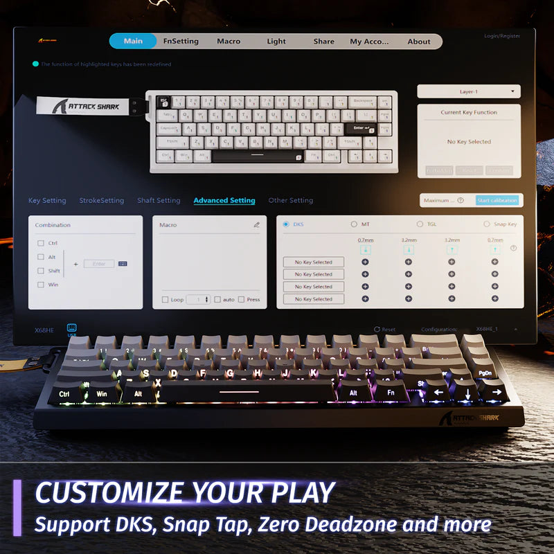 Attack Shark X68 HE Mechanical Keyboard – 66 Keys, Wired RGB, 8KHz Magnetic Switches, Rapid Trigger, Adjustable Actuation, RT/MT/DKS, Moon Night