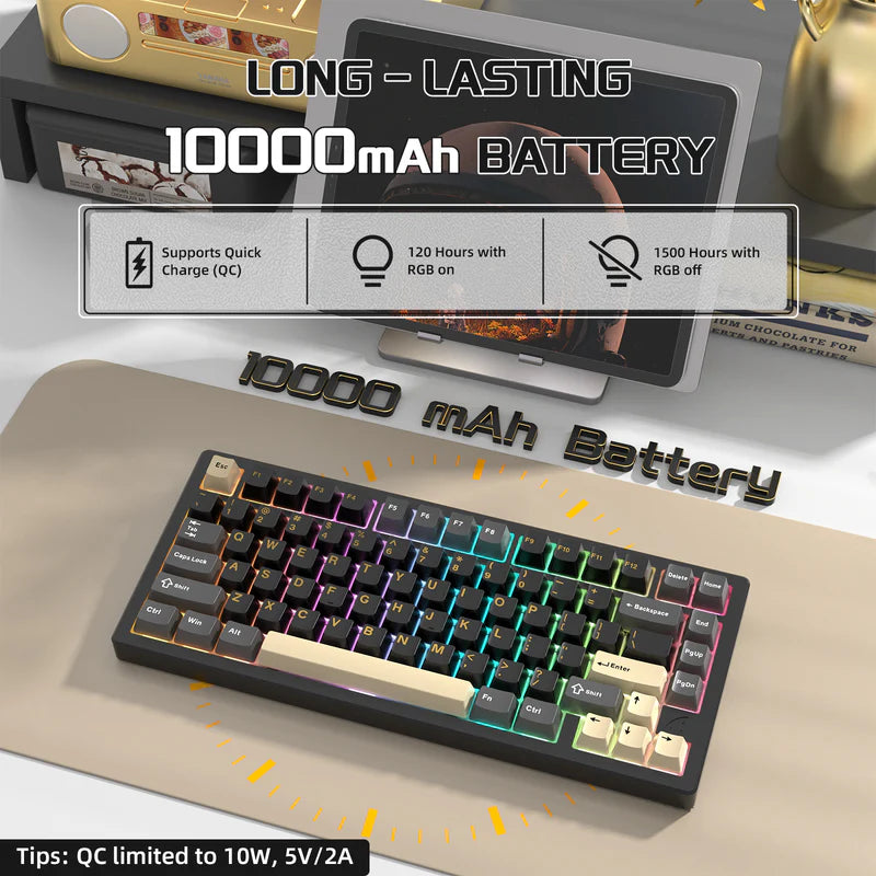 Attack Shark X75 – CNC 6063 Aluminum 75% Mechanical Keyboard with Kailh MX Crystal Switches, VIA Programmable, Tri-Mode RGB, Hot-Swappable & 10000mAh Battery, Star Black