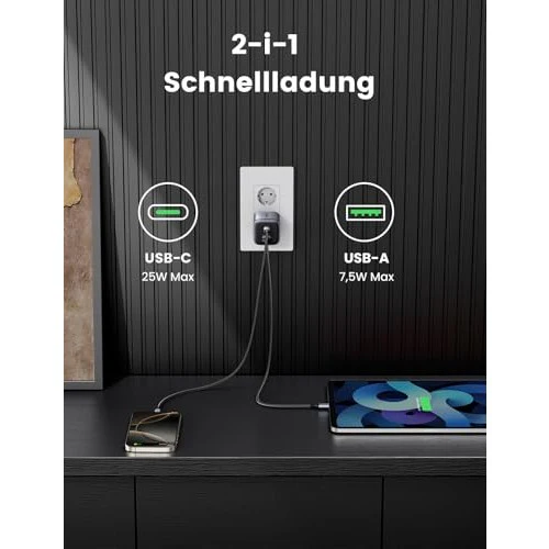 UGREEN - Nexode 35W Dual Port USB C GaN II Fast Charger (Black)