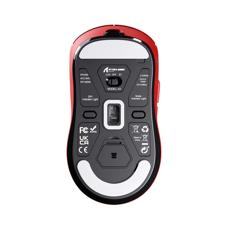 Attack Shark X3 49g Superlight Wireless Gaming Mouse – PAW3395 Sensor, 26K DPI, Tri-Mode (2.4G/Bluetooth/Wired), 1000Hz, 200-Hour Battery, TTC Encoder – Red