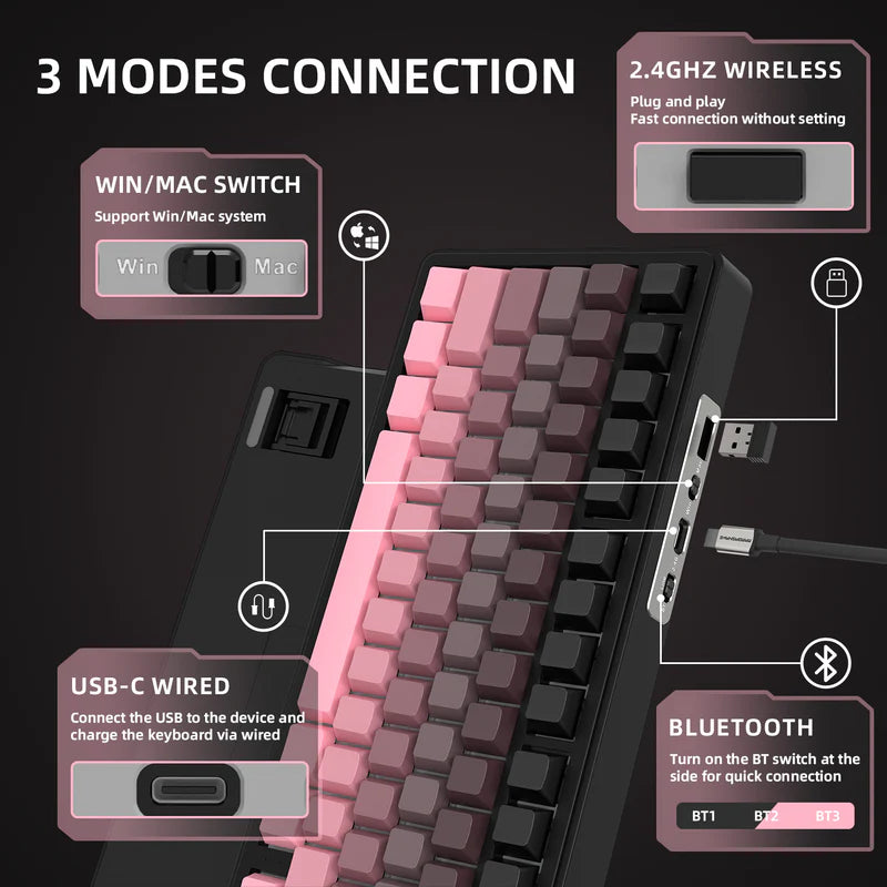 Attack Shark X85 Wireless Mechanical Keyboard – 75% Tri-Mode with Linear White Jade Switches, RGB, Hot-Swappable PCB & CNC Aluminum Volume Knob|GRADIANT BL