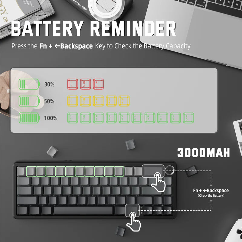 Attack Shark X66 Mechanical Keyboard – 66 Keys, Tri-Mode Wireless, Strawberry Switches, RGB, Gasket Mount, Hot-Swappable, PBT Keycaps, MOONLIGHT