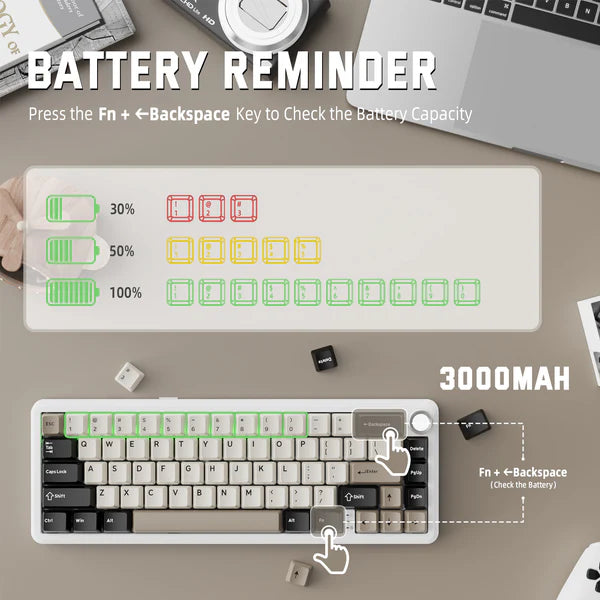 ATTACK SHARK X66 Wireless Mechanical Keyboard with Side Printed PBT Keycaps|CHEESEWHITE|