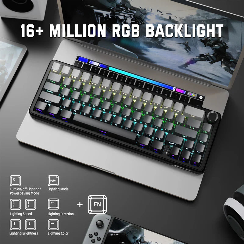 Attack Shark X66 Mechanical Keyboard – 66 Keys, Tri-Mode Wireless, Strawberry Switches, RGB, Gasket Mount, Hot-Swappable, PBT Keycaps, MOONLIGHT