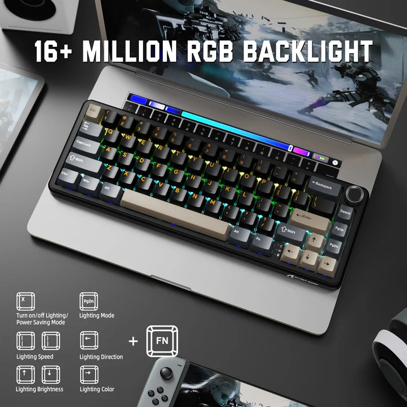 Attack Shark X66 Mechanical Keyboard – 66 Keys, Tri-Mode Wireless, Strawberry Switches, RGB, Gasket Mount, Hot-Swappable, PBT Keycaps, Star Black