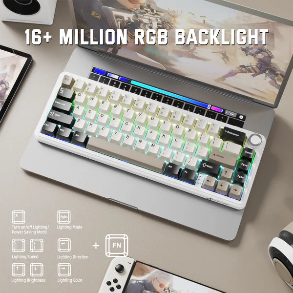 ATTACK SHARK X66 Wireless Mechanical Keyboard with Side Printed PBT Keycaps|CHEESEWHITE|