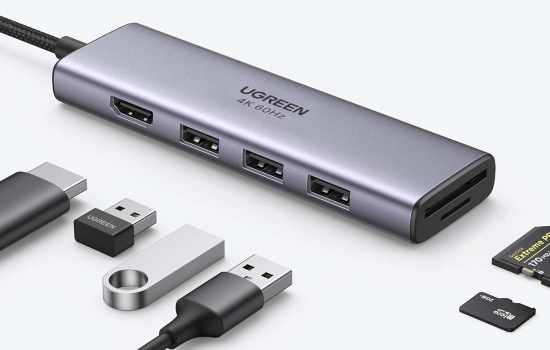 5-in-1 Adapter UGREEN CM511 USB-C Hub to 3x USB3.0 + HDMI + TF / SD (Gray)