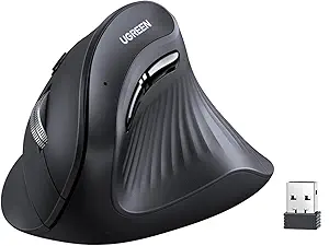 UGREEN Vertical Mouse Wireless (Bluetooth 5.0+2.4G) Ergonomic Mouse with 5 Buttons, 1000/1600/2000/4000 DPI, Prevention of Mouse Arm, Vertical Mouse Compatible with PC/Laptop/Tablet, Black
