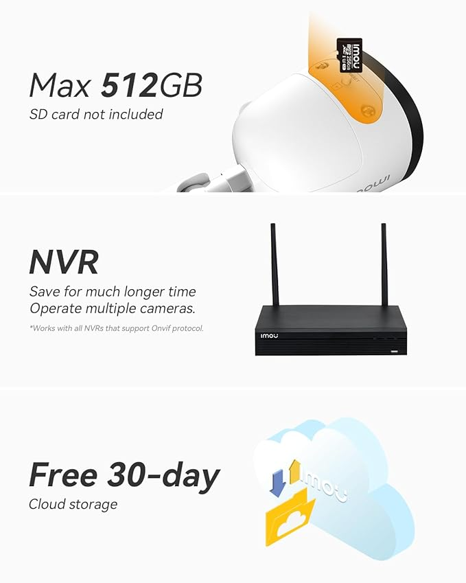 Imou 5MP High Definition Outdoor Security Bullet CCTV Camera, Color Night Vision, Human Detection, Up to 512GB SD Card, IP67, Spotlight, Audio Recording, WiFi & Ethernet Connection, Alexa Enabled, IPC-K3DP-5H0WF