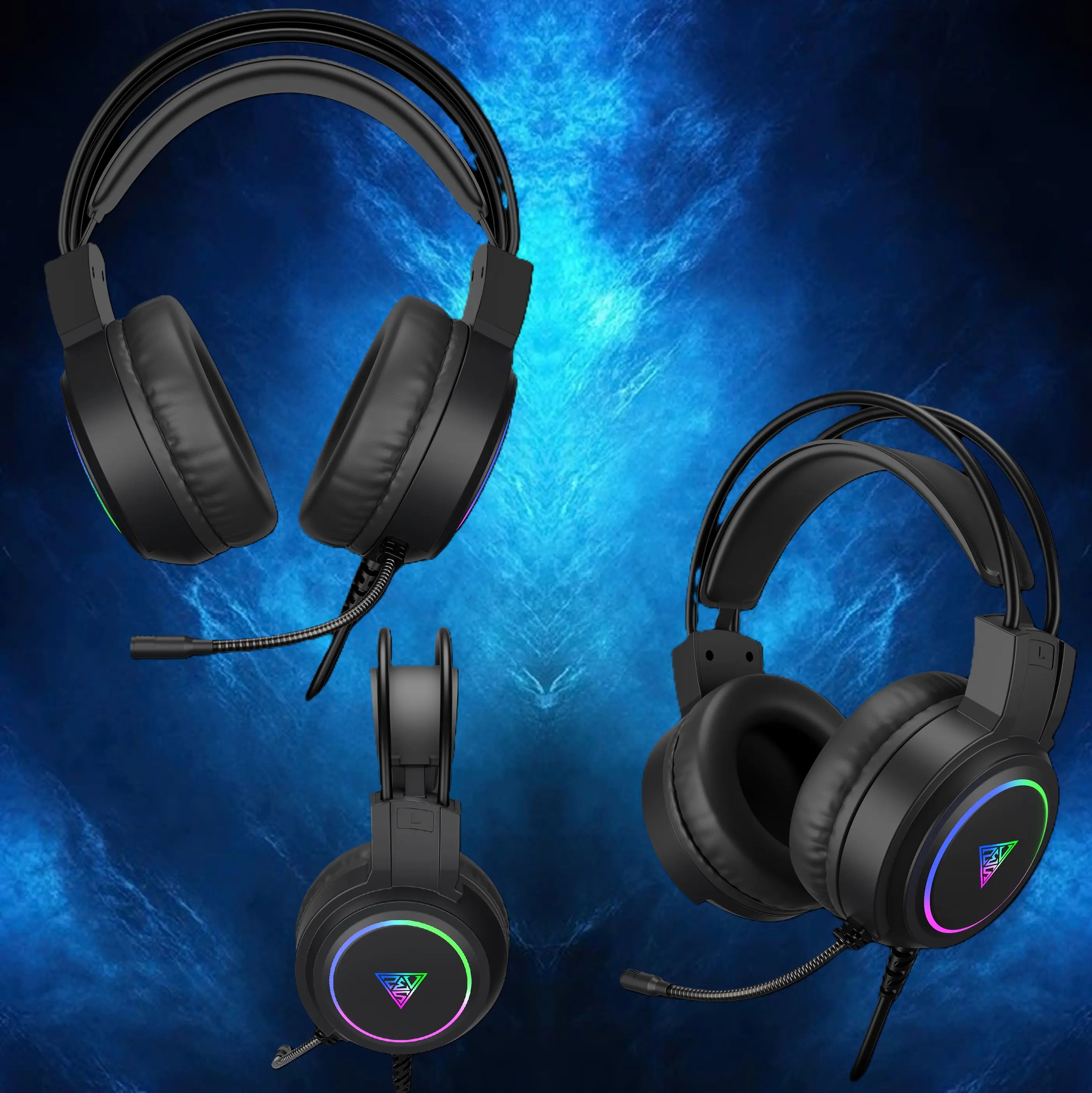 GAMDIAS Poseidon E2 3-In-1 Gaming Combo – Rainbow Backlit Membrane Keyboard, 3600 DPI Multi-Color Mouse, 50mm Driver Headset, Ergonomic Design, Durable Build, USB & 3.5mm Connectivity