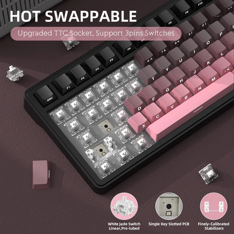 Attack Shark X85 Wireless Mechanical Keyboard – 75% Tri-Mode with Linear White Jade Switches, RGB, Hot-Swappable PCB & CNC Aluminum Volume Knob|GRADIANT BL