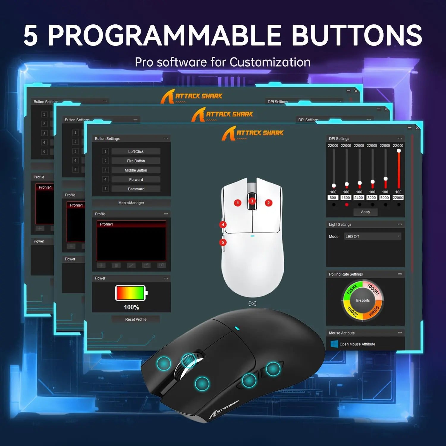 ATTACK SHARK X11 Tri-Mode Wireless Gaming Mouse – 62g Ultra-Light, 22000 DPI PAW3311 Sensor, RGB Dock, Ergonomic, 65h Battery, Programmable | Black