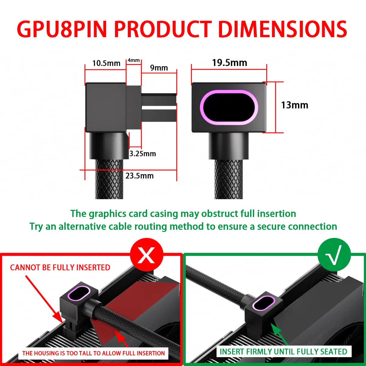 ASIAHORSE Hydrus 8-Pin ARGB GPU B Extension Cable – 30cm, Black, 18AWG Wire, 12V RGB Lighting, 25A Current, 300W Power, Premium PVC Sleeving for High-Performance GPUs