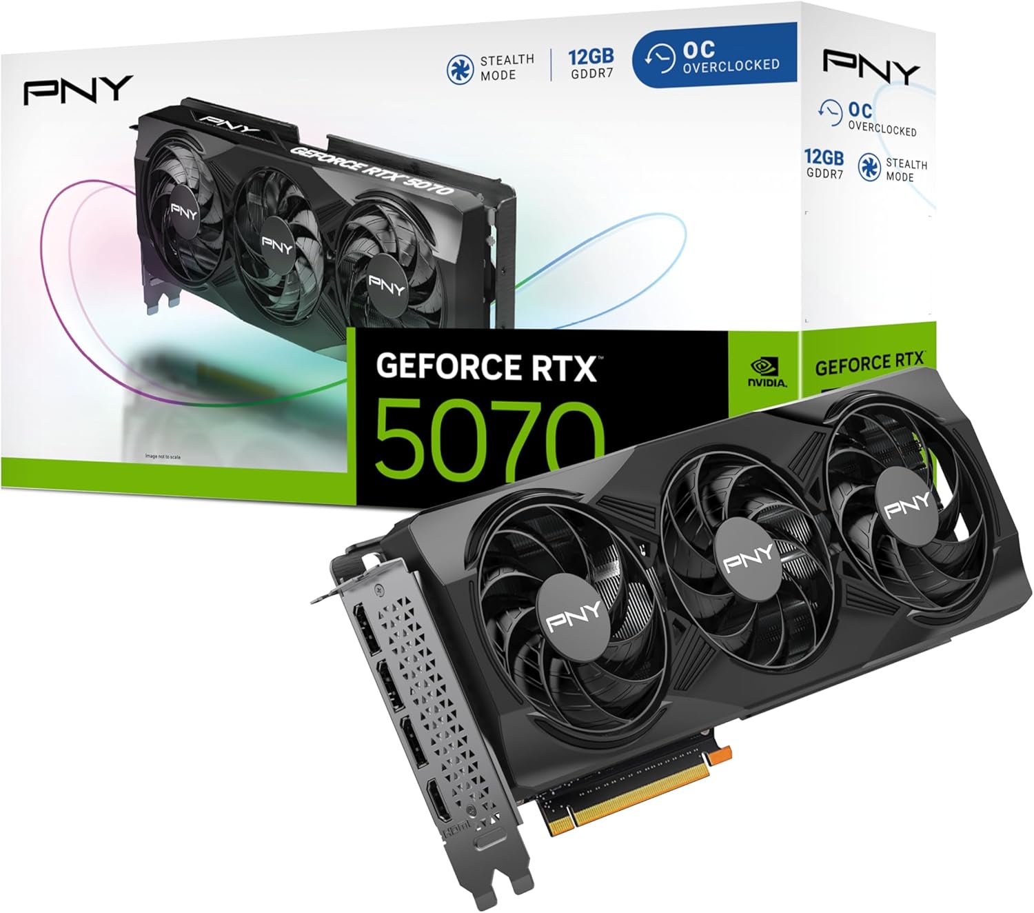 PNY NVIDIA GeForce RTX™ 5070 OC Triple Fan, Graphics Card (12GB GDDR7, 192-bit, Boost Speed: 2587 MHz, SFF-Ready, PCIe® 5.0, HDMI®/DP 2.1, 2.4-Slot, NVIDIA Blackwell Architecture, DLSS 4)