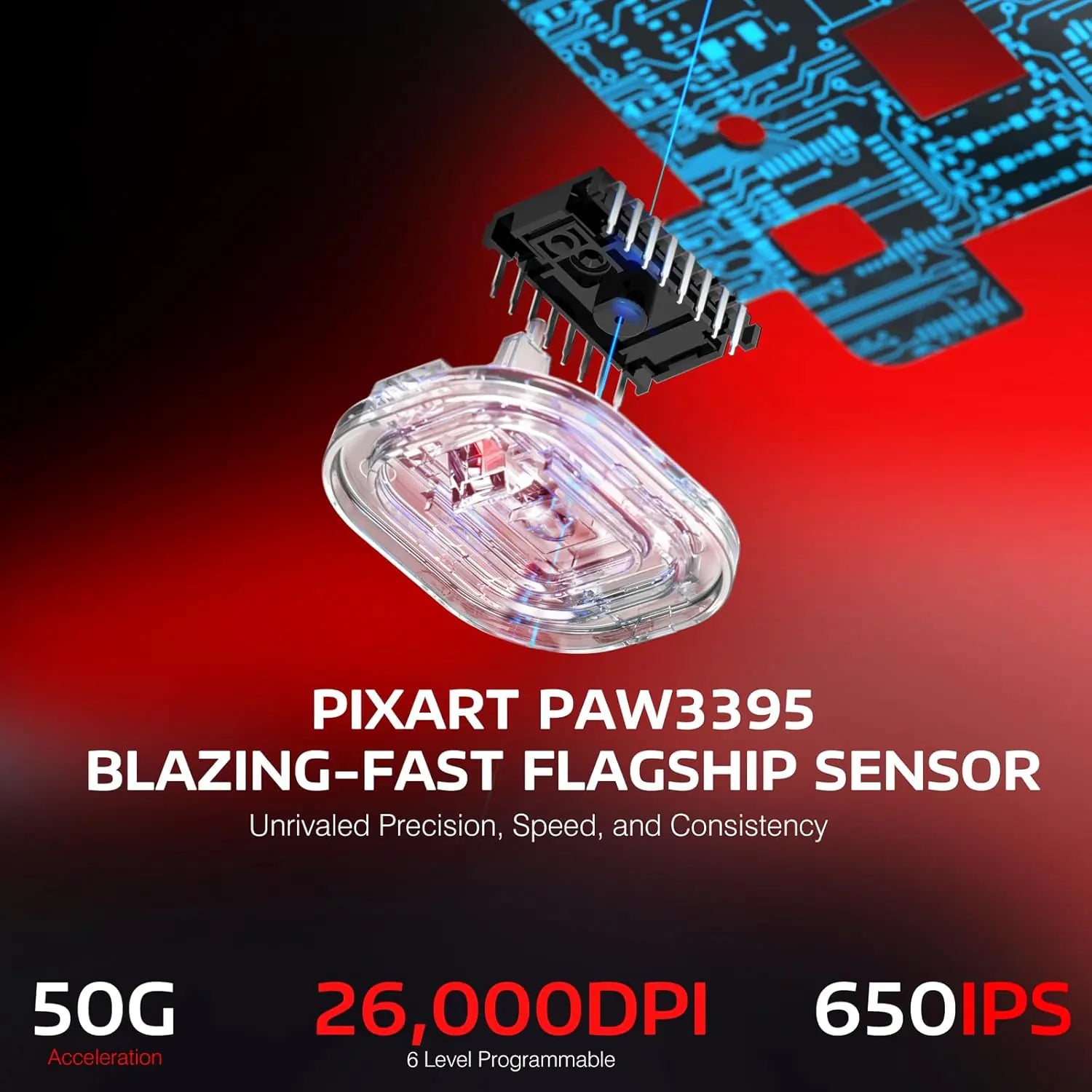 Attack Shark X3 49g Superlight Wireless Gaming Mouse – PAW3395 Sensor, 26K DPI, Tri-Mode (2.4G/Bluetooth/Wired), 1000Hz, 200-Hour Battery, TTC Encoder – Red