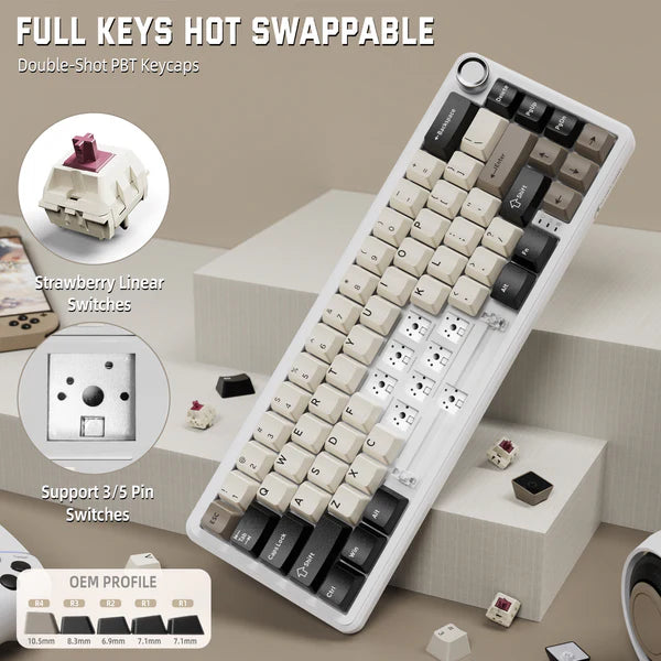 ATTACK SHARK X66 Wireless Mechanical Keyboard with Side Printed PBT Keycaps|CHEESEWHITE|