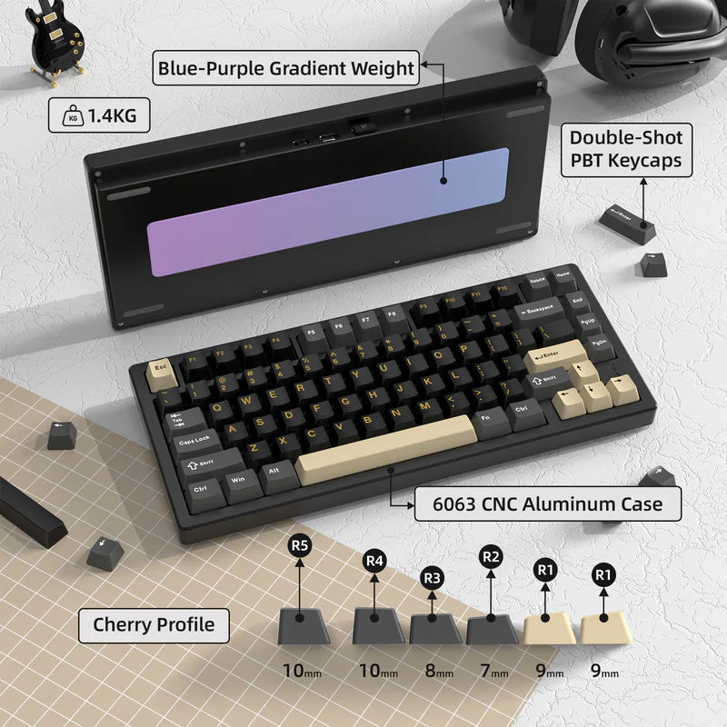 Attack Shark X75 – CNC 6063 Aluminum 75% Mechanical Keyboard with Kailh MX Crystal Switches, VIA Programmable, Tri-Mode RGB, Hot-Swappable & 10000mAh Battery, Star Black