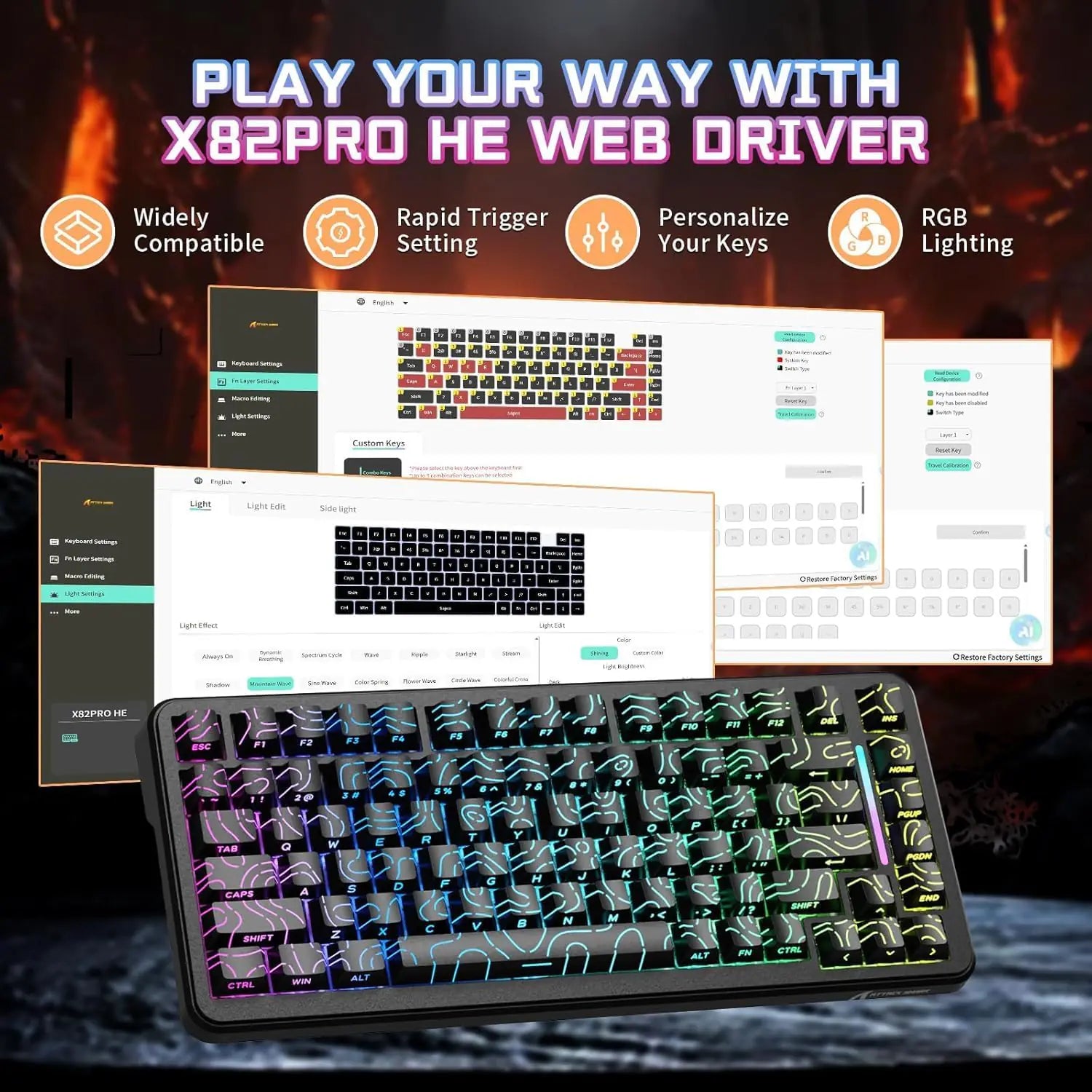 Attack Shark X82PRO HE Wireless Gaming Keyboard – Magnetic Switch, Black Contours, Rapid Trigger, Tri-Mode, Hot-Swap, RGB Backlight, 8000Hz Wired Polling|WHITE