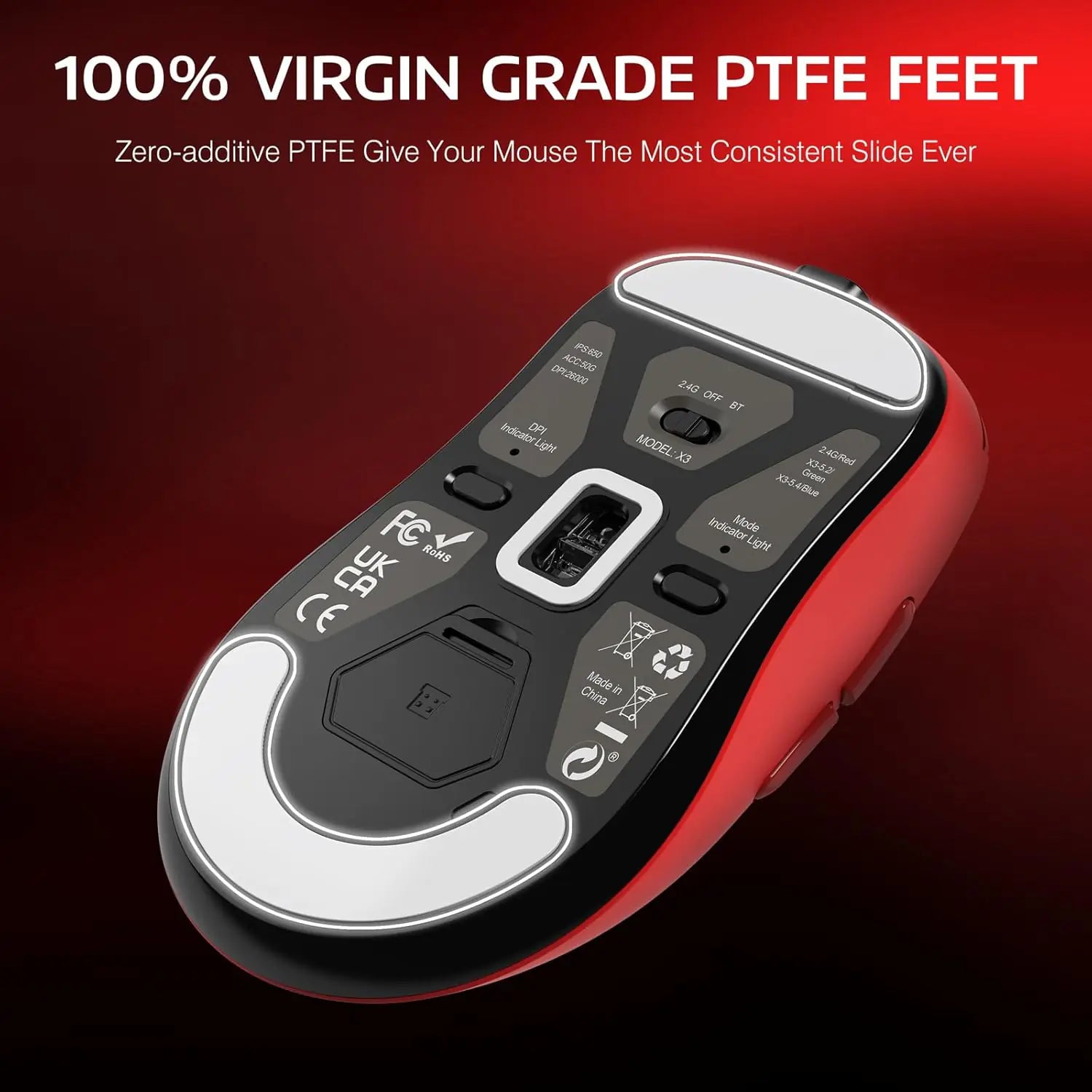 Attack Shark X3 49g Superlight Wireless Gaming Mouse – PAW3395 Sensor, 26K DPI, Tri-Mode (2.4G/Bluetooth/Wired), 1000Hz, 200-Hour Battery, TTC Encoder – Red