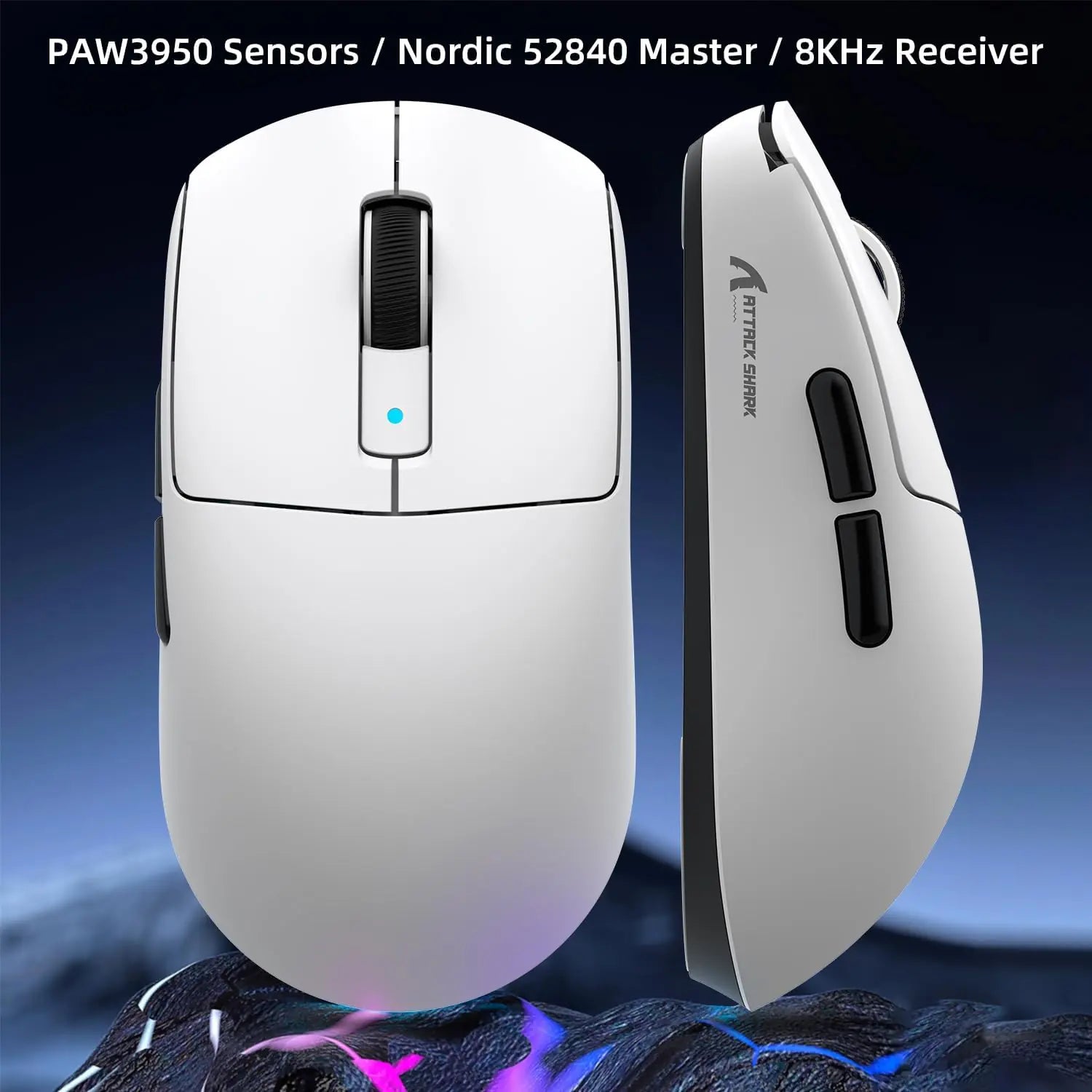 Attack Shark R6 Wireless Gaming Mouse 39g Superlight, PAW3950MAX 42K DPI, 8K Polling With Dedicated Receiver, Tri-Mode 2.4G/Bluetooth/Wired, Omron Optical 100M, 300mAh Battery, for PC/Laptop/Mac PC/Laptop/Mac | White