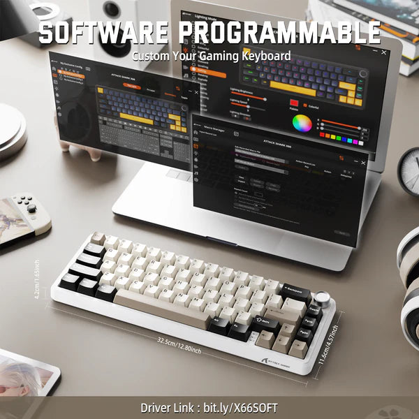 ATTACK SHARK X66 Wireless Mechanical Keyboard with Side Printed PBT Keycaps|CHEESEWHITE|