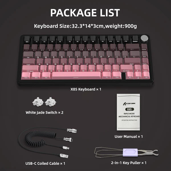ATTACK SHARK X85 RGB TRI MODE MECHANICAL KEYBOARD 75% Gasket-mounted Bluetooth 5.1/2.4G Wireless &amp; Type-C Wired Mechanical Keyboard |BLACKBERRY|