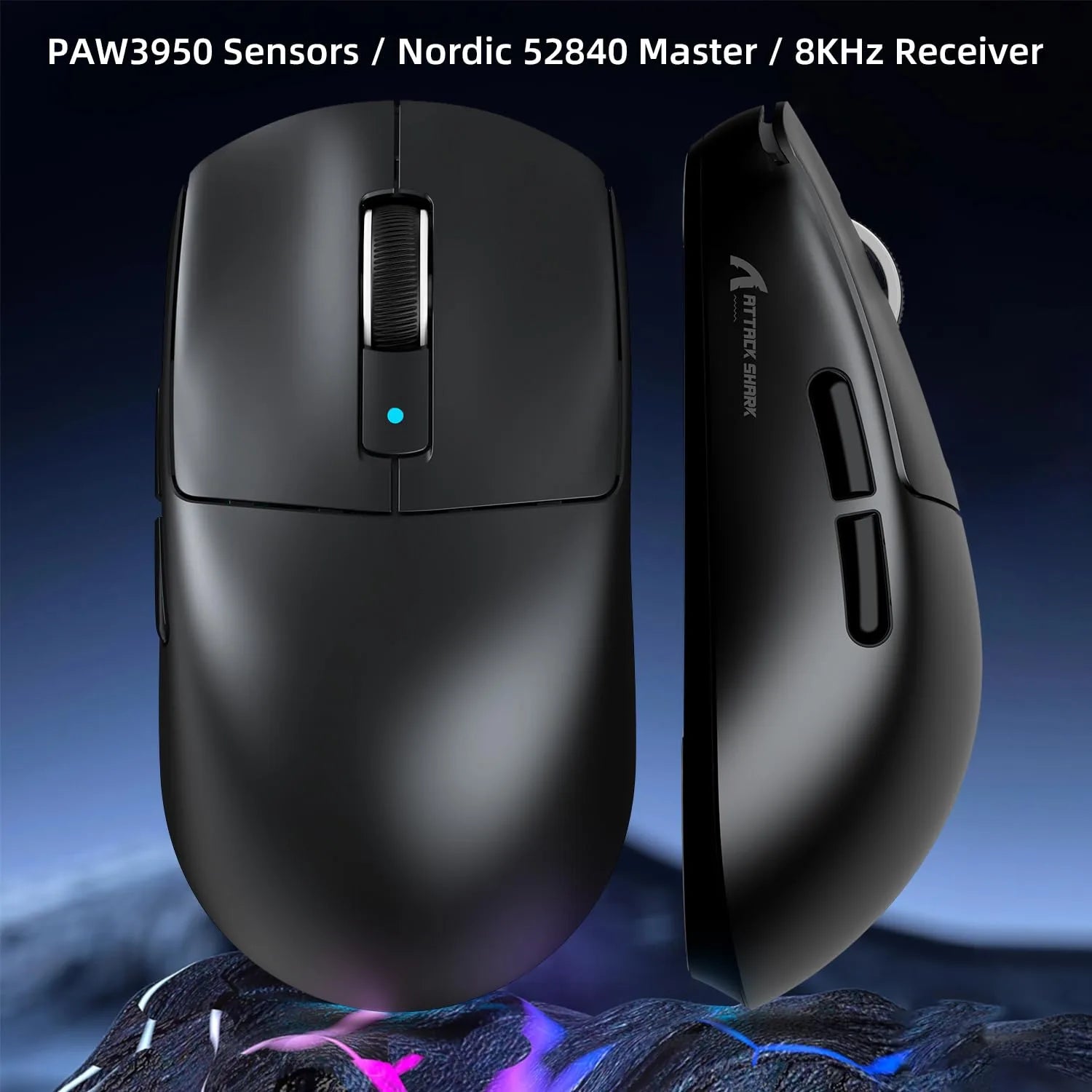 Attack Shark R6 Wireless Gaming Mouse 39g Superlight, PAW3950MAX 42K DPI, 8K Polling With Dedicated Receiver, Tri-Mode 2.4G/Bluetooth/Wired, Omron Optical 100M, 300mAh Battery, for PC/Laptop/Mac PC/Laptop/Mac |black