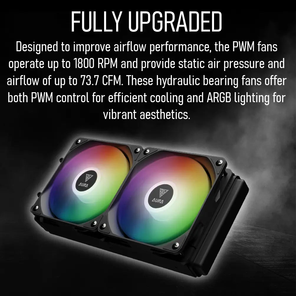 GAMDIAS AURA GL240 LITE ARGB AIO Liquid CPU Cooler With 240mm Radiator, Copper Base, PWM Hydraulic Fans, Motherboard Sync, LGA 1851 & AM5 Support, Easy Universal Mounting