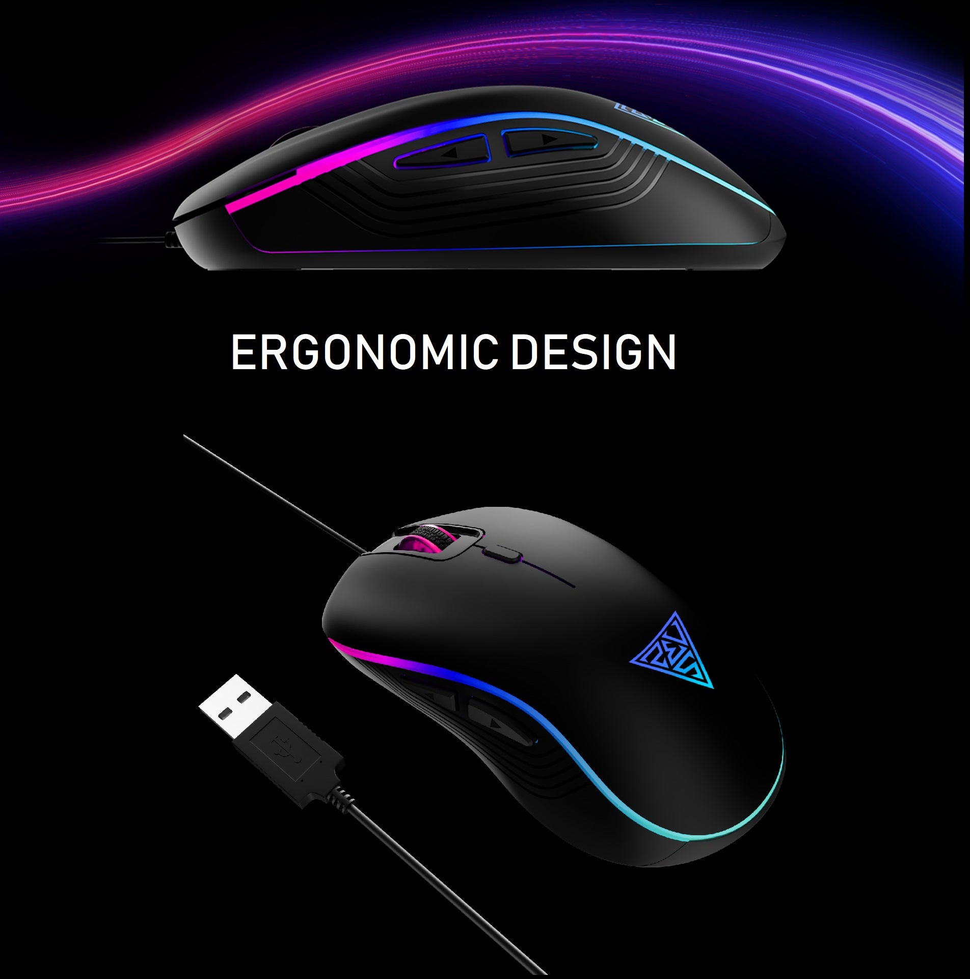 GAMDIAS AURA GS3 RGB Wired Gaming Mouse ; 7-color Breathing RGB ; 6 Programmable Keys ; 3600 DPI Optical Sensor ; Ergonomic Design ; USB-A Wired | BLACK
