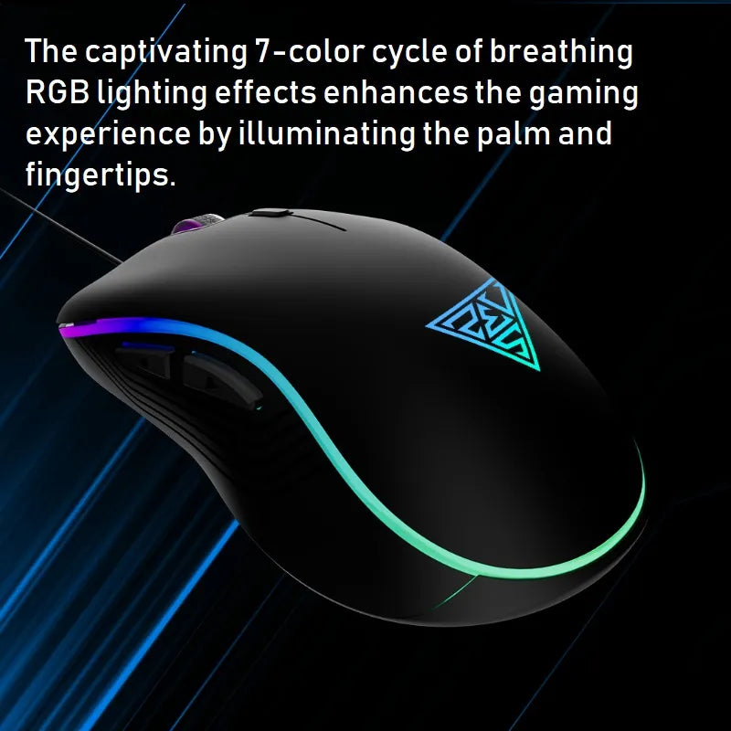GAMDIAS AURA GS3 RGB Wired Gaming Mouse ; 7-color Breathing RGB ; 6 Programmable Keys ; 3600 DPI Optical Sensor ; Ergonomic Design ; USB-A Wired | BLACK