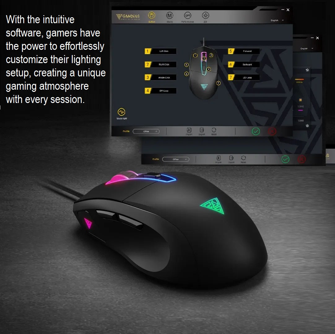 GAMDIAS ZEUS M5 RGB Wired Gaming Mouse ; Adjustable up to 12800 DPI Advanced Gaming Optical Sensor ; Lightweight 99 gram ; 7 Smart Keys ; 10 million Clicks ; Software Support |ZEUS M5