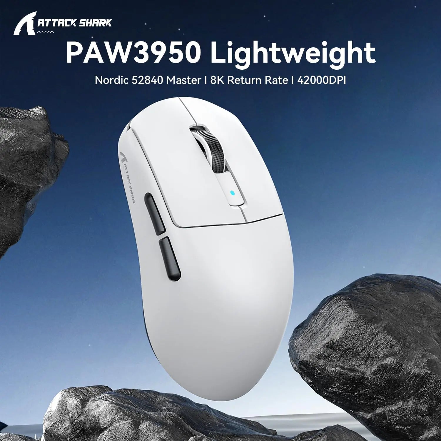 Attack Shark R6 Wireless Gaming Mouse 39g Superlight, PAW3950MAX 42K DPI, 8K Polling With Dedicated Receiver, Tri-Mode 2.4G/Bluetooth/Wired, Omron Optical 100M, 300mAh Battery, for PC/Laptop/Mac PC/Laptop/Mac | White