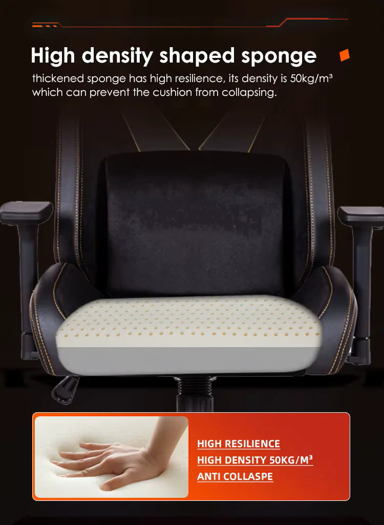 APEX SEAT “V-Geist ” Ergonomic Gaming Chair Leather & Velvet Fabric-BLACK WITH GOLD EMBROIDERY|AP-2084