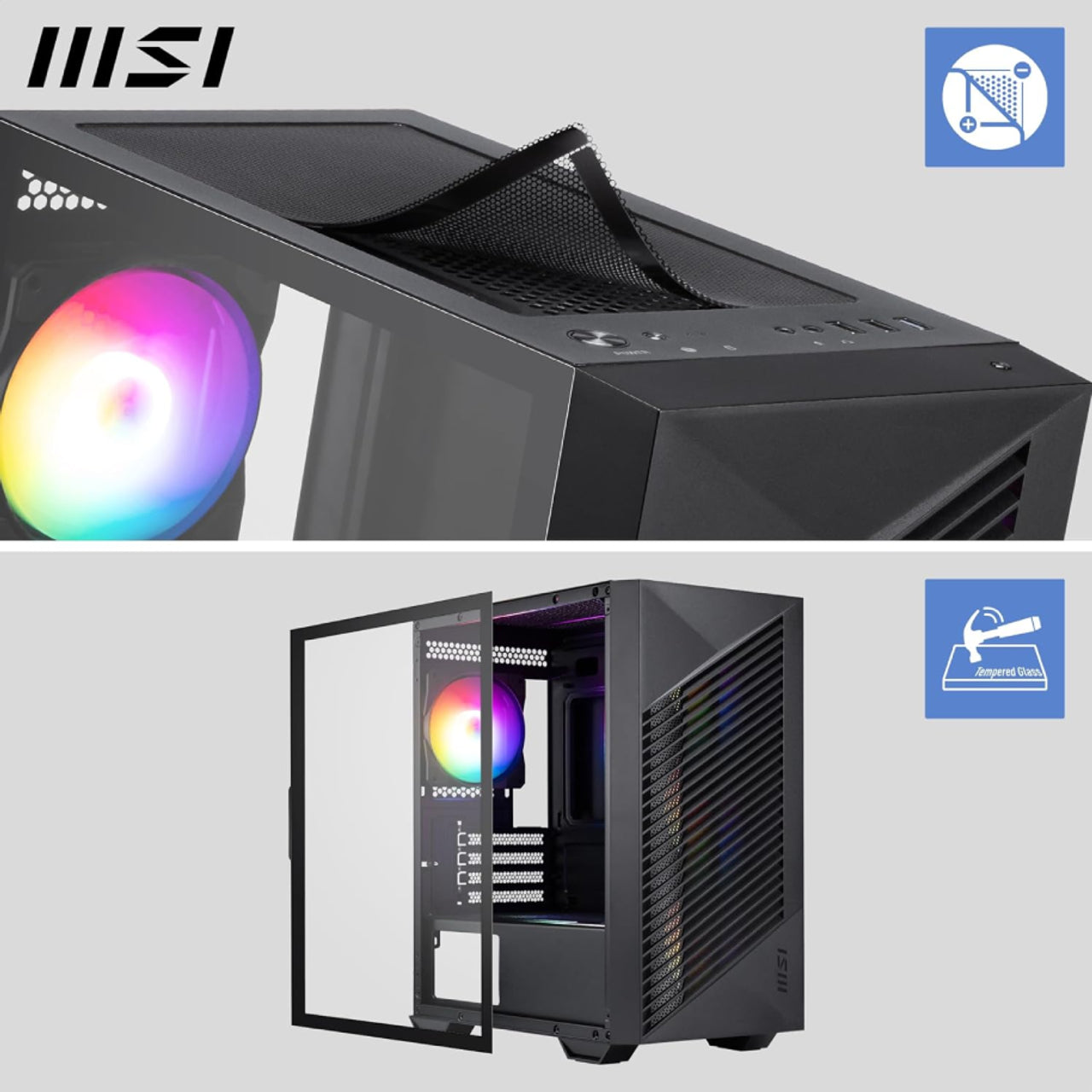 MSI Pro Forge M050A Mini Tower Gaming Case – Micro-ATX/ITX, 4 Auto RGB Fans, Tempered Glass | M050A