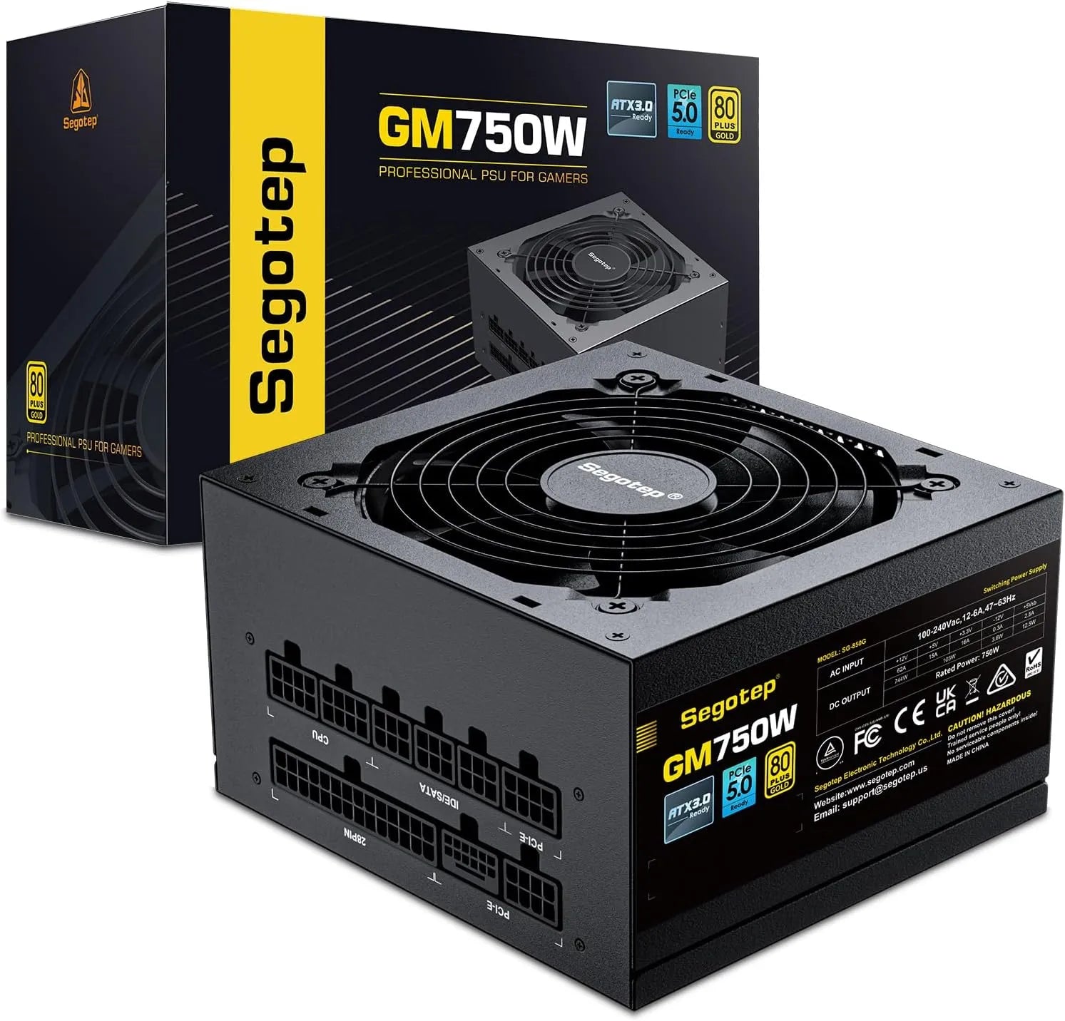 Segotep 750W Power Supply, 80 Plus Gold Full Modular PCIe 5.0 & ATX 3.1 Gaming PSU for NVIDIA RTX 20/30/40 Series & AMD GPU, 120mm Silent FDB Fan
