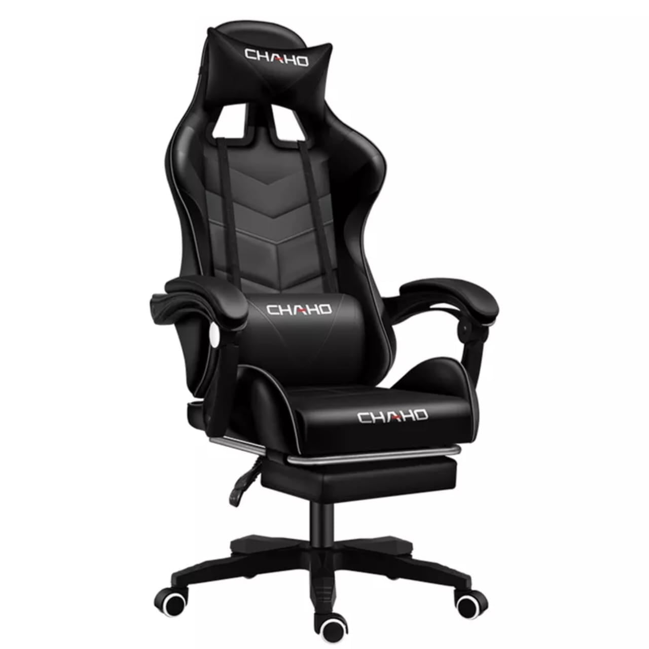 OHAHO Gaming Chair Racing Style Office Chair Adjustable Massage Lumbar Cushion Swivel Rocker Recliner High Back Ergonomic Computer Desk Chair with Retractable Arms and Footrest(Black)