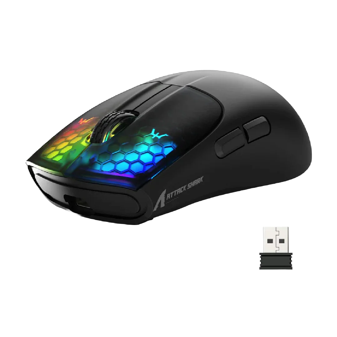 ATTACK SHARK X5 RGB Ultra-Light 49g Wireless Gaming Mouse, PixArt PAW3212 Sensor 4000 DPI, Tri-Mode Wired/2.4G/BT5.1, RGB Honeycomb Design | Black