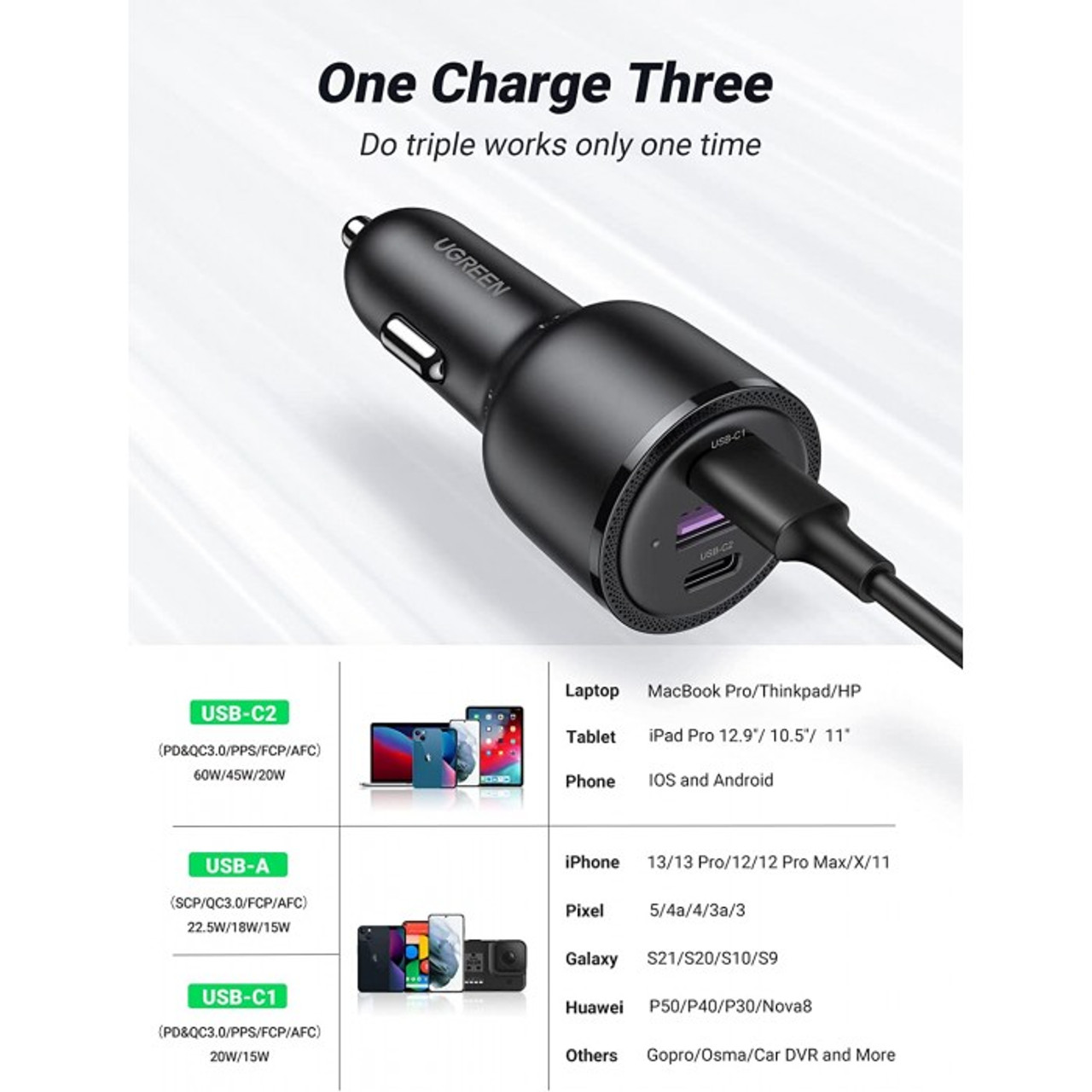 UGreen 3 Ports Car Charger Adapter | CD239 | 20467