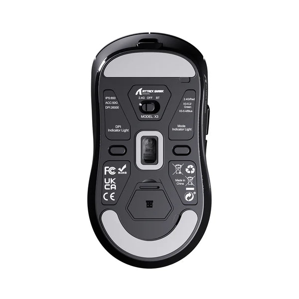 Attack Shark X3 49g Superlight Wireless Gaming Mouse – PAW3395 Sensor, 26K DPI, Tri-Mode (2.4G/Bluetooth/Wired), 1000Hz, 200-Hour Battery, TTC Encoder| black