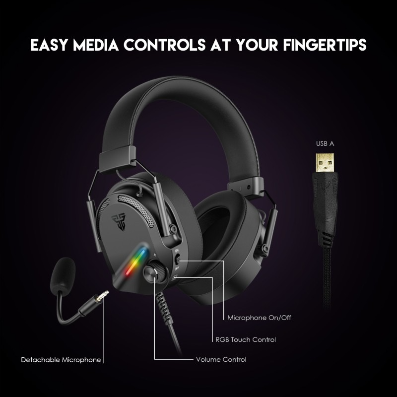 Fantech HG26 ALTO, USB 7.1 Virtual surround sound Gaming Headset With RGB lighting, Detachable Microphone, Crystal-clear & Powerful Sound
