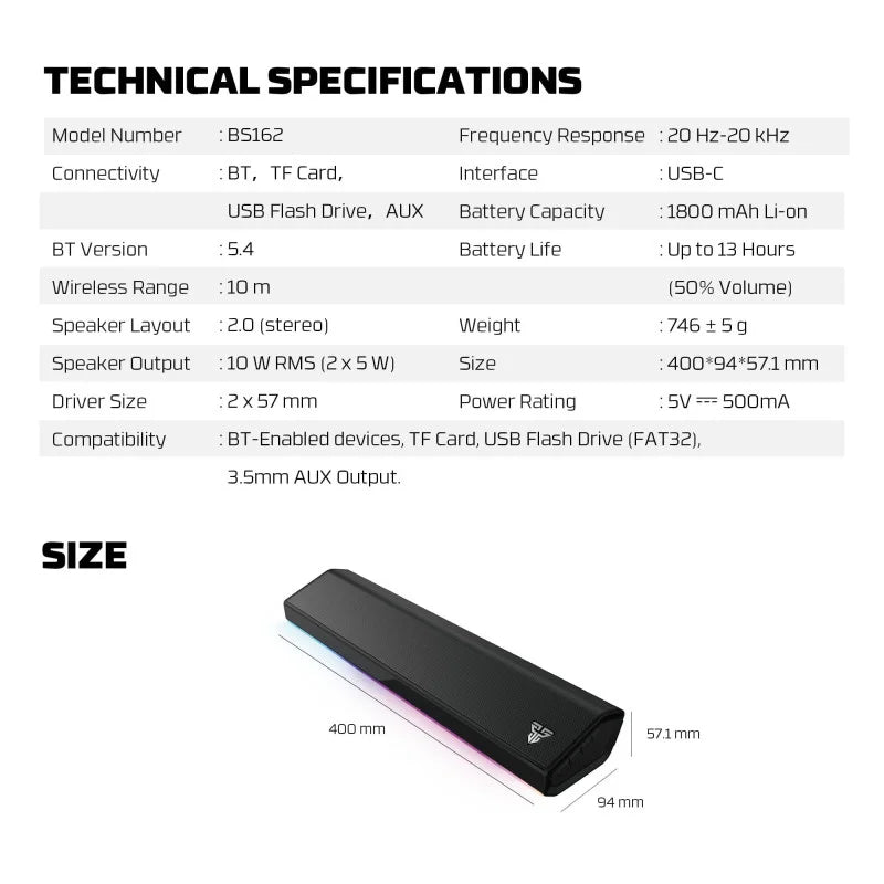 FANTECH BS162 GROOVE BAR PRO Premium 4-Mode Connectivity Speaker with Powerful Sound, RGB Lights, and Long Battery Life