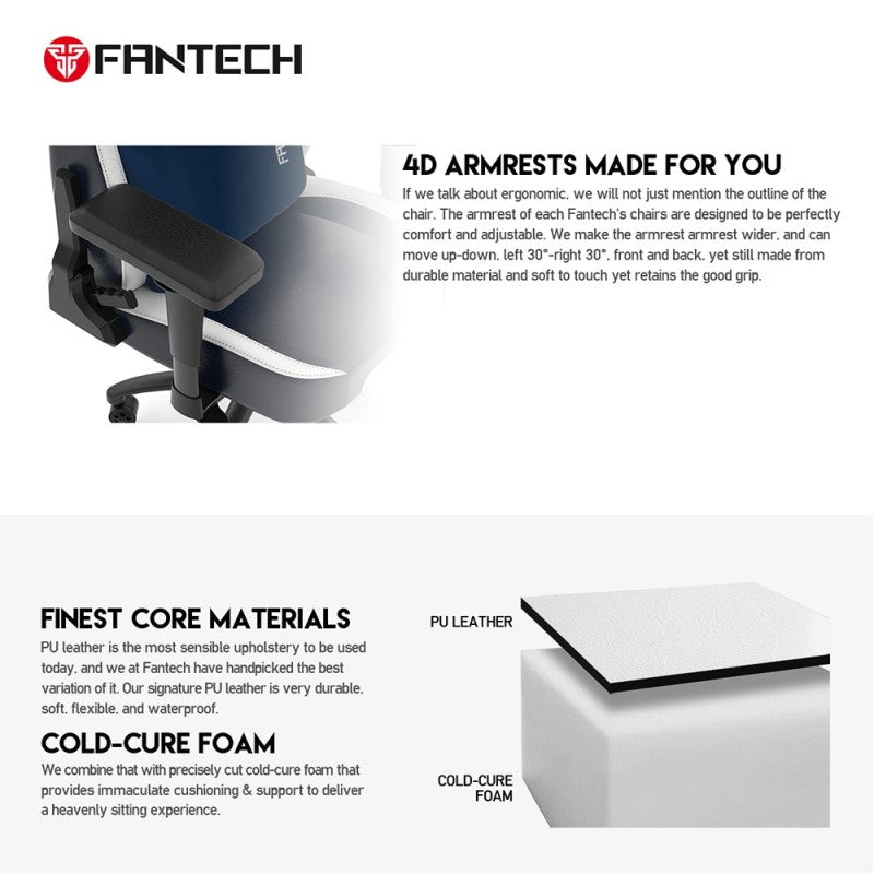 Fantech GC283 Premium Quality Chair, Engineered for Excellence, Unmatched Comfort & Durability, 4D Armrests White