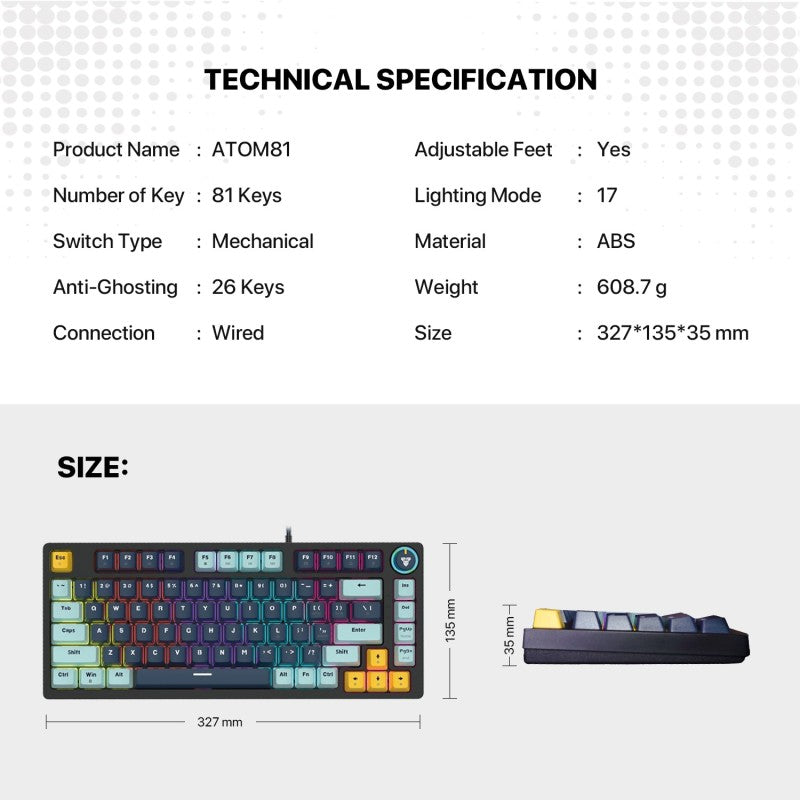 Fantech MIZU Edition MK875V2 - ATOM81, Pro Wired Mechanical Keyboard with RGB Lighting NAVY BLUE