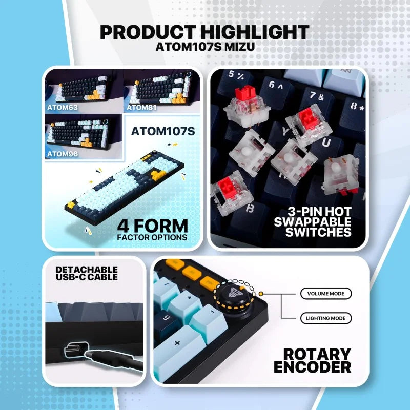 Fantech MIZU Edition MK893S - ATOM107S, Pro Wired Mechanical Keyboard with RGB Lighting Blue