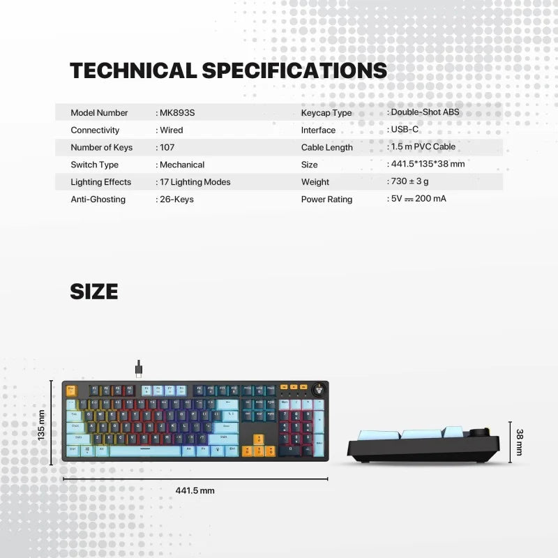 Fantech MIZU Edition MK893S - ATOM107S, Pro Wired Mechanical Keyboard with RGB Lighting Blue